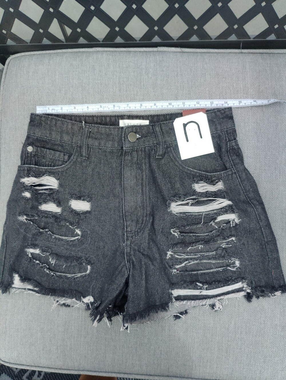 Natures Denim High-Rise Charcoal Black Distressed Denim Shorts NWT